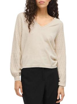 Camisola Vila Viemi reversível bege para mulher.