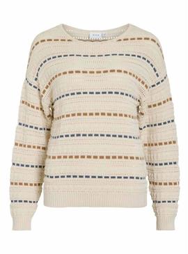 Camisola Vila Vimarian listrada bege para mulher