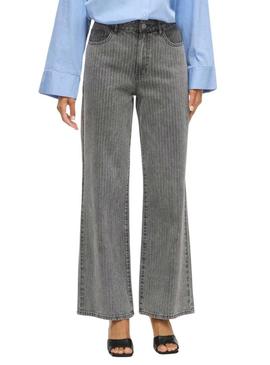 Calça jeans Vila Vifreya Arie listrada cinza para mulher