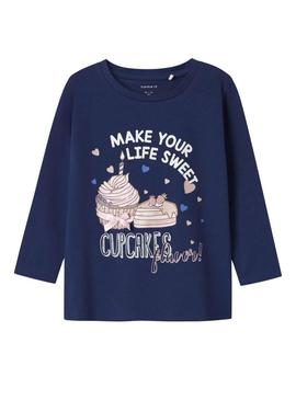 Camiseta Name It Nichola azul marinho para menina.