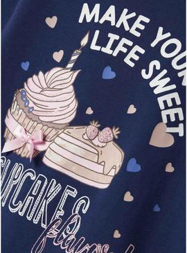 Camiseta Name It Nichola azul marinho para menina.