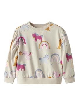 Moletom Name It Nula unicórnios bege para menina.