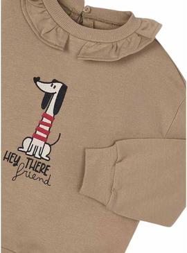 Moletom Mayoral gola de babado cor de camelo para menina.