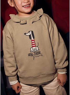 Moletom Mayoral gola de babado cor de camelo para menina.