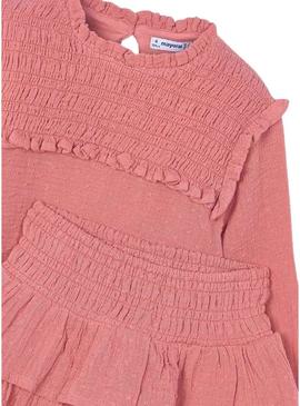 Conjunto Mayoral saia e blusa de plumeti para menina