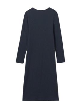 Vestido Mayoral midi em malha canelada marinho para menina.