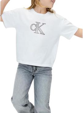 Camisa Calvin Klein Festive logo branca menina
