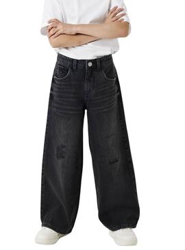 Calça jeans Name It Rose preta destruída para menina.