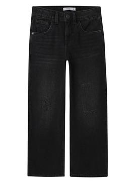 Calça jeans Name It Rose preta destruída para menina.
