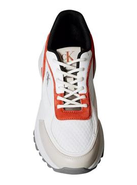 Sapatilhas Calvin Klein Jeans Hike Runner branco e laranja para homem.