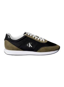 Tênis Calvin Klein Jeans Retro Runner preto e verde para homem.