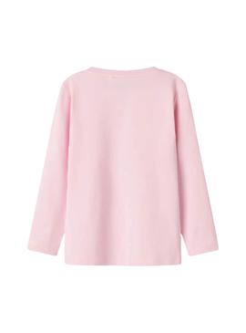 Camiseta Name It Lira rosa coração para menina.