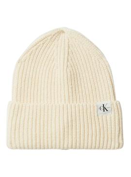 Touca Calvin Klein Monogram Rib bege para crianças.