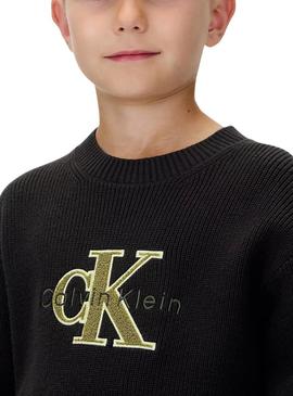 Camiseta Calvin Klein Towelling Logo preta para criança.