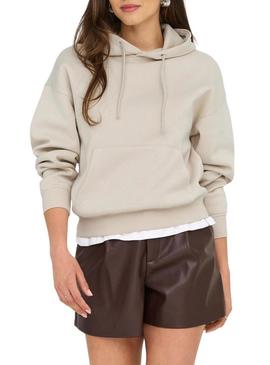 Moletom com capuz Only Best bege para mulher.