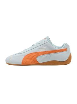 Sapatilhas Puma Speedcat OG azul e laranja para mulher.