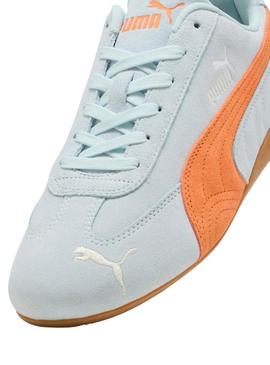 Sapatilhas Puma Speedcat OG azul e laranja para mulher.