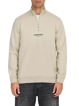 Moletom Only and Sons Curated Zip bege para homem