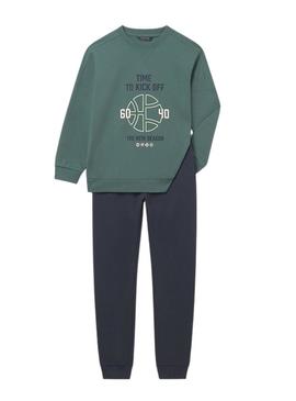 Conjunto de moletom Mayoral estampado verde para menino.