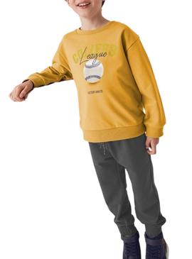 Conjunto de moletom de beisebol amarelo e cinza da Mayoral para meninos.
