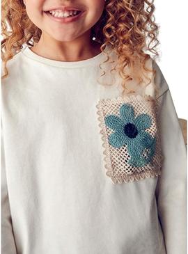 Camisa Mayoral bolso de crochê para meninas em bege