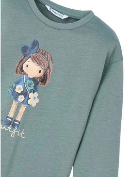 Camiseta Mayoral gráfica verde para menina