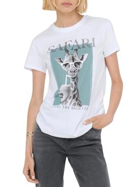 Camiseta Only Vibe Girafa branca para mulher.