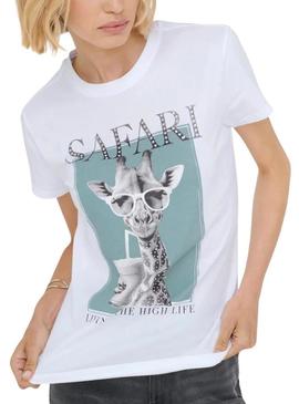 Camiseta Only Vibe Girafa branca para mulher.