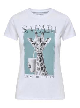 Camiseta Only Vibe Girafa branca para mulher.