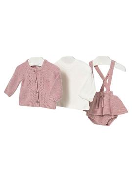 Conjunto Mayoral saia 3 peças rosa para bebê