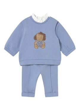 Conjunto Mayoral moletom e calça azul bebê.