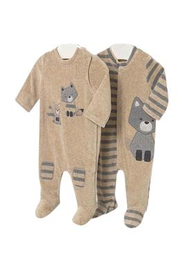 Conjunto de 2 pijamas de veludo tostado Mayoral para bebê.