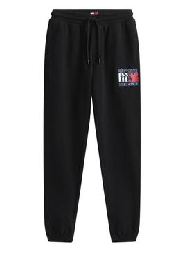 Calça Tommy Jeans Flag slim preta para homens