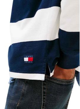 Camisa de rugby listrada azul relaxada para homem da Tommy Jeans.