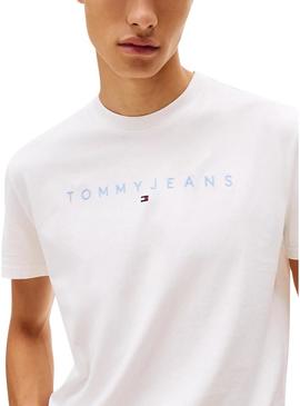 Camiseta Tommy Jeans Linear Logo branca para homem.