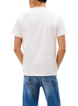 Camiseta Tommy Jeans Linear Logo branca para homem.