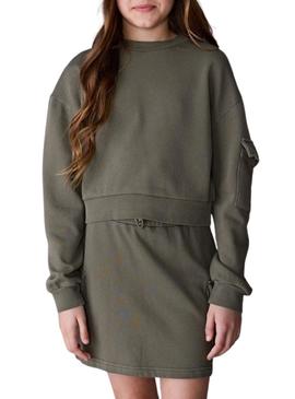 Conjunto Mayoral saia cargo e moletom verde para menina.