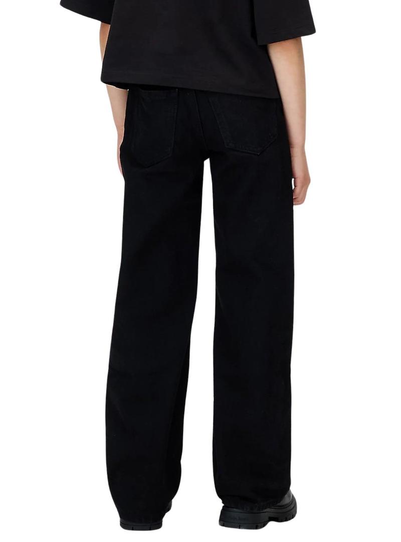 Calça jeans Calvin Klein Wide Leg preta para menina.