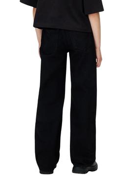 Calça jeans Calvin Klein Wide Leg preta para menina.