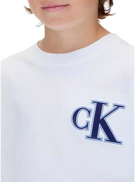 Camiseta Calvin Klein logotipo festivo branca infantil