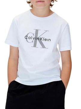 Camiseta Calvin Klein Monograma branca para criança.