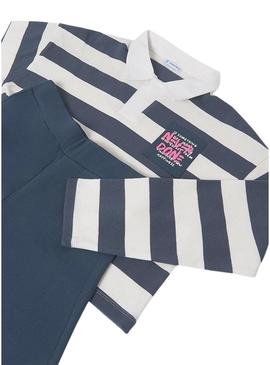 Conjunto Maioral calça e polo listras azuis menina