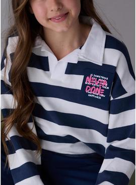 Conjunto Maioral calça e polo listras azuis menina