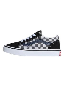 Tênis Old Skool xadrez cinza para menino e menina.
