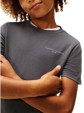 Camisa Tommy Hilfiger Mini Corp cinza para crianças.