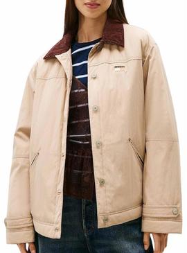 Jaqueta Tommy Jeans Cord Collar bege para mulher.