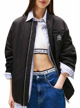 Bomber Tommy Jeans Longline preto para mulher.