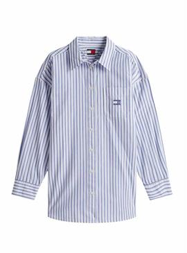 Camisa Tommy Jeans Badge Stripe azul para mulher.