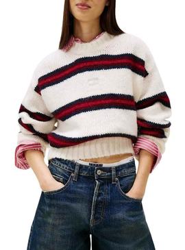 Camisola Tommy Jeans Fluffy listrada para mulher.