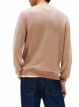 Camisola básica Tommy Jeans bege para homem.